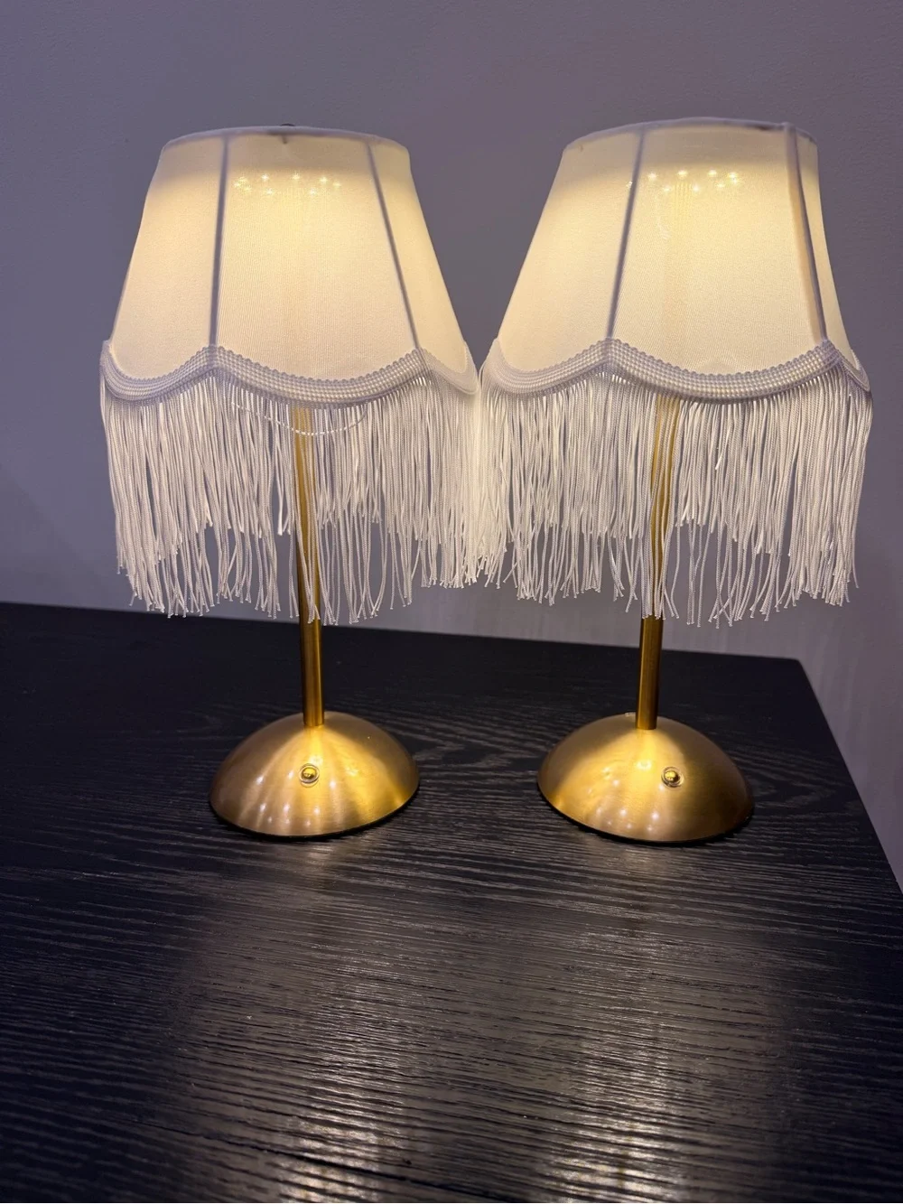 Fringed White Shade Table Lamp with Gold Base - Home Accents Lanterns